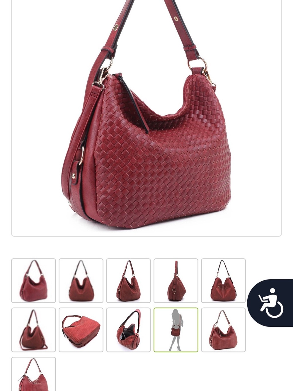 Isabella Fiore Woven Hobo Shoulder Bag in Burgundy